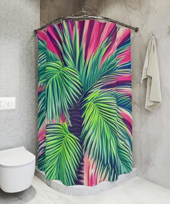 Geometric Palm Trees Botanical Lavender Shower Curtain for Tropical Bathroom