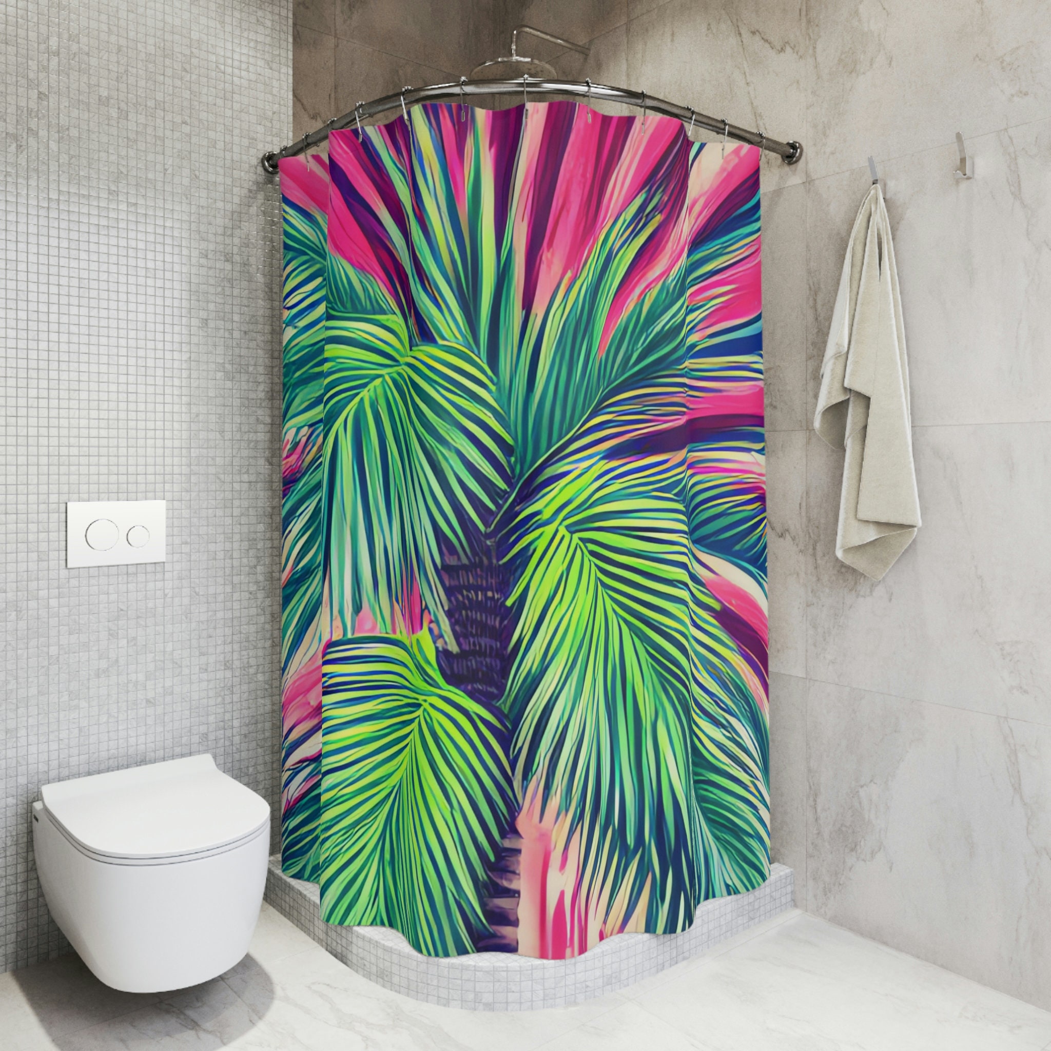 Geometric Palm Trees Botanical Lavender Shower Curtain for Tropical Bathroom