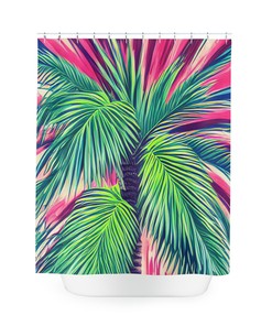 Geometric Palm Trees Botanical Lavender Shower Curtain for Tropical Bathroom