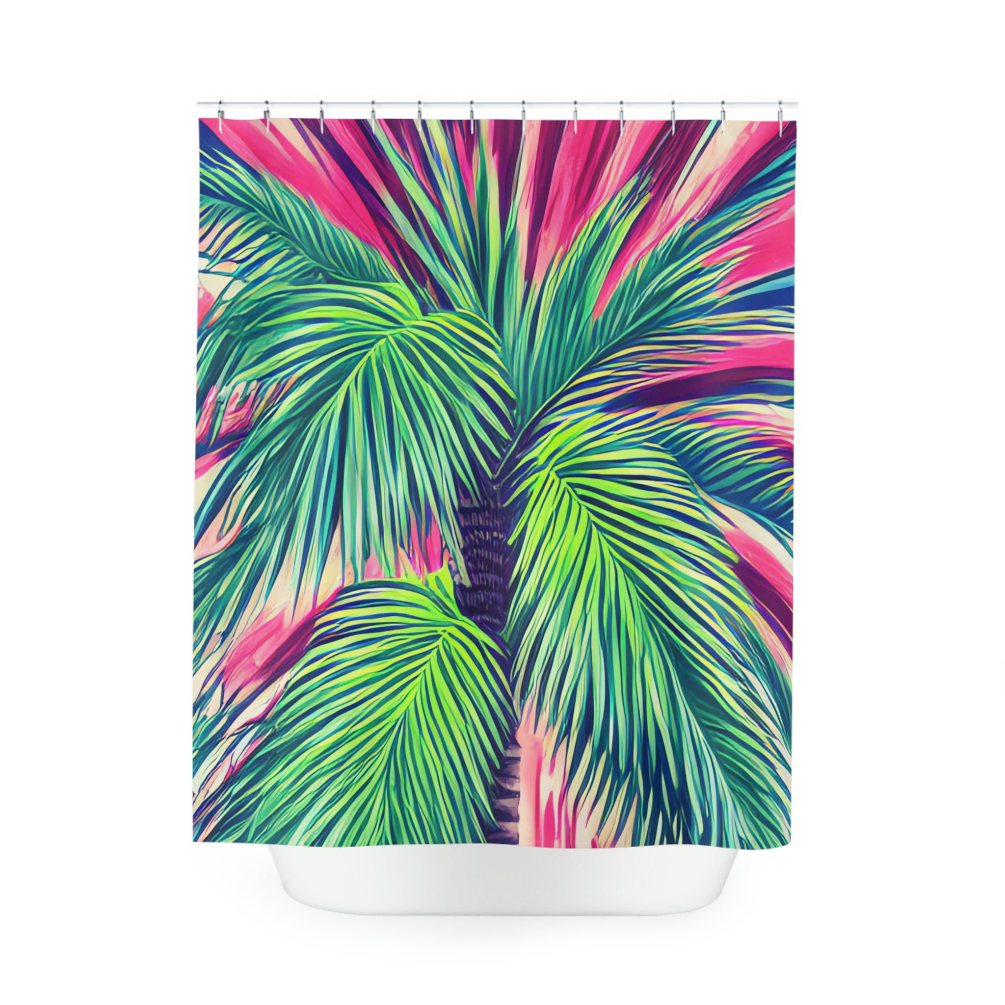 Geometric Palm Trees Botanical Lavender Shower Curtain for Tropical Bathroom