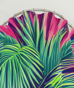 Geometric Palm Trees Botanical Lavender Shower Curtain for Tropical Bathroom