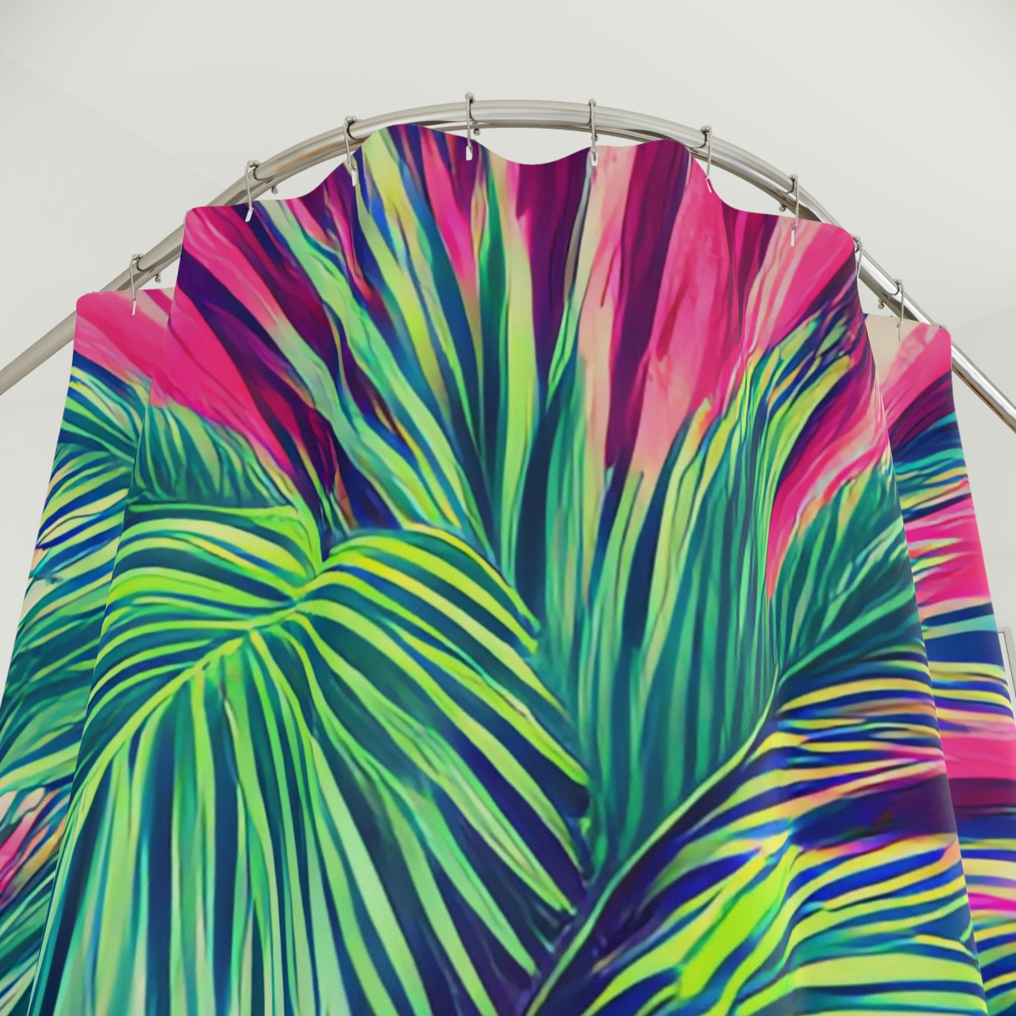 Geometric Palm Trees Botanical Lavender Shower Curtain for Tropical Bathroom