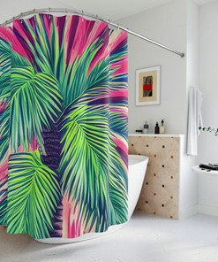 Geometric Palm Trees Botanical Lavender Shower Curtain for Tropical Bathroom