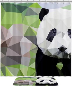 Geometric Panda Bear Shower Curtain - Cute Animal Bathroom Decor