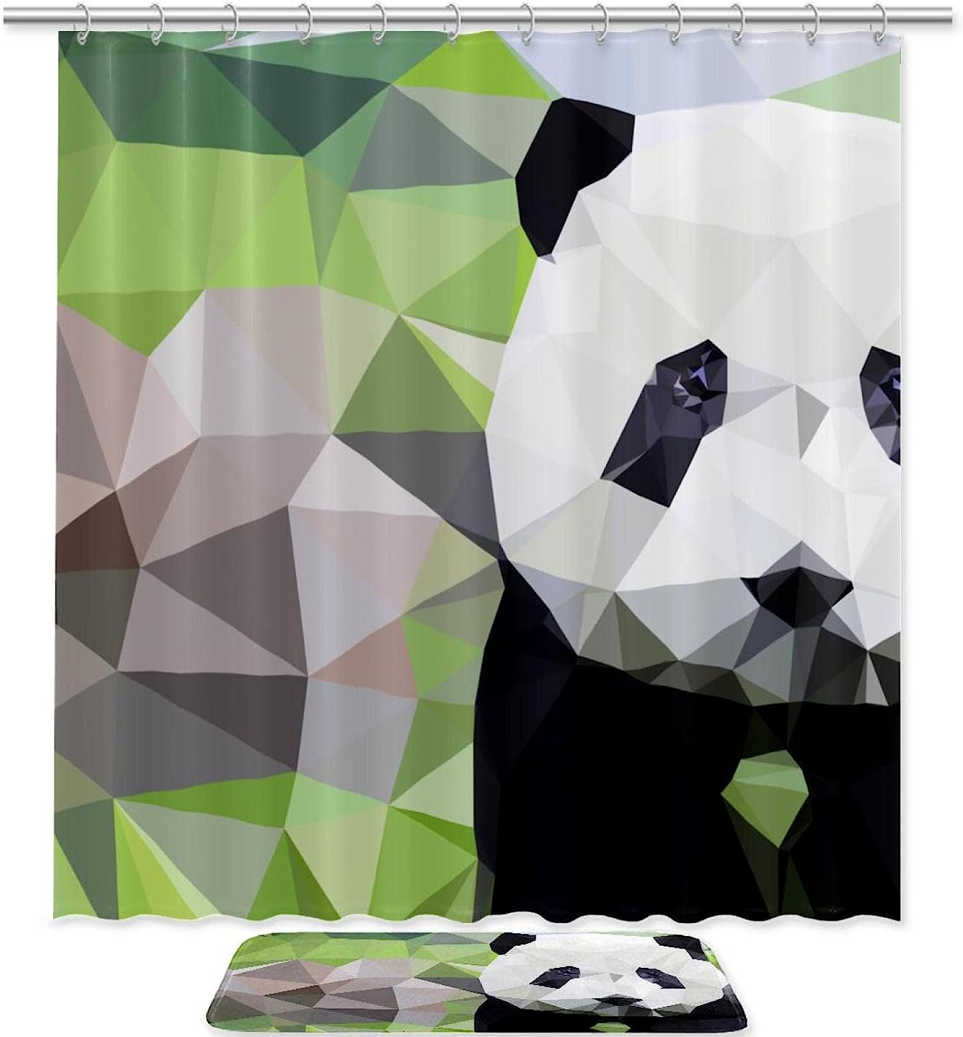 Geometric Panda Bear Shower Curtain - Cute Animal Bathroom Decor