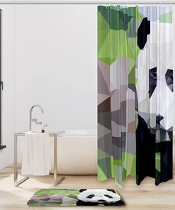 Geometric Panda Bear Shower Curtain - Cute Animal Bathroom Decor
