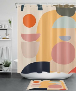 Geometric Pattern Brown Creative Shower Curtain For Minimalist Bathroom Decor