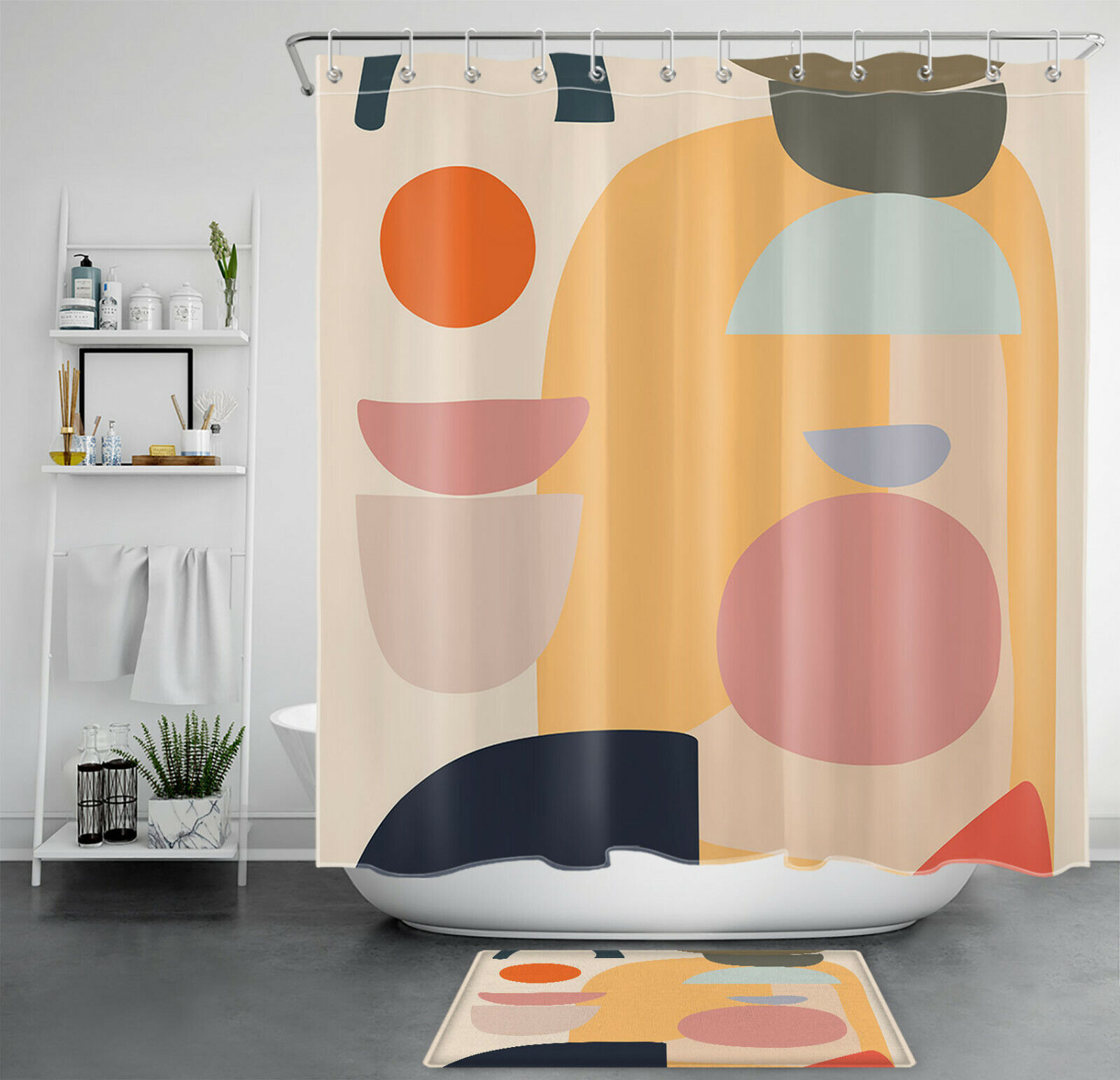 Geometric Pattern Brown Creative Shower Curtain For Minimalist Bathroom Decor