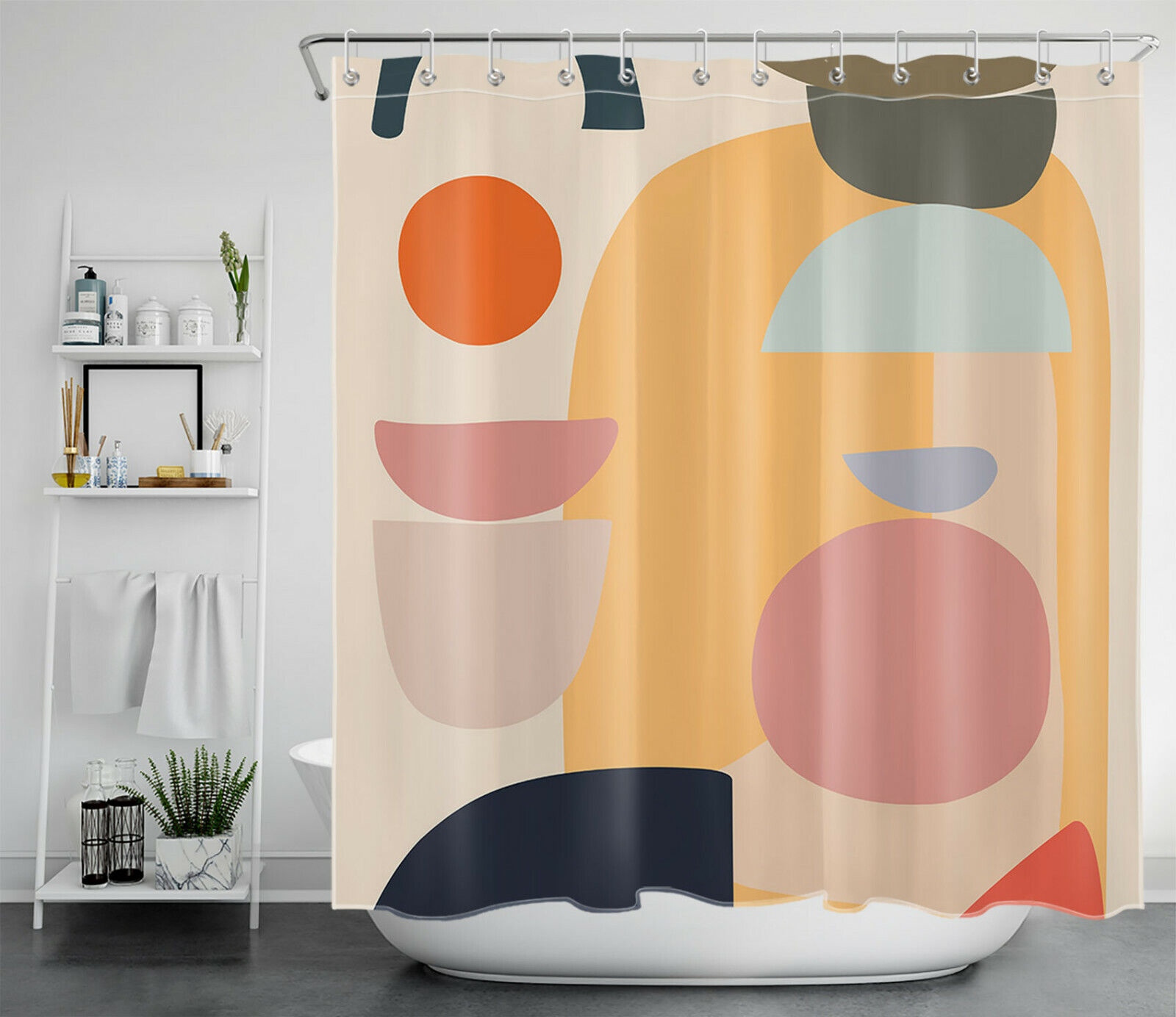 Geometric Pattern Brown Creative Shower Curtain For Minimalist Bathroom Decor - Image 2