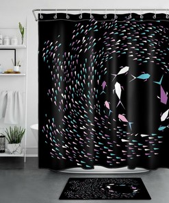 Geometric Pattern Fish Ocean Unique Shower Curtain For Nautical Bathroom Decor
