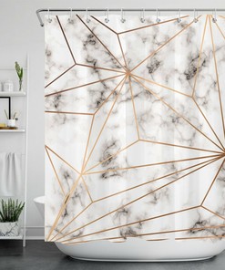 Geometric Pattern Marble Texture Gold Shower Curtain, Perfect For Modern Bathroom Accessory
