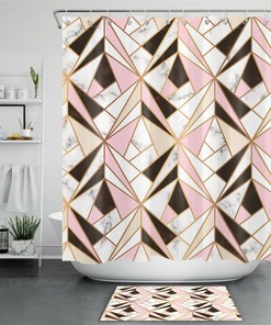 Geometric Pattern Marble Texture Shower Curtain For Modern Bathroom Decor