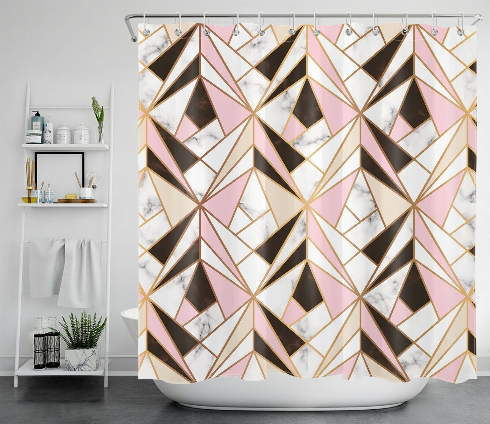 Geometric Pattern Marble Texture Shower Curtain For Modern Bathroom Decor - Image 2