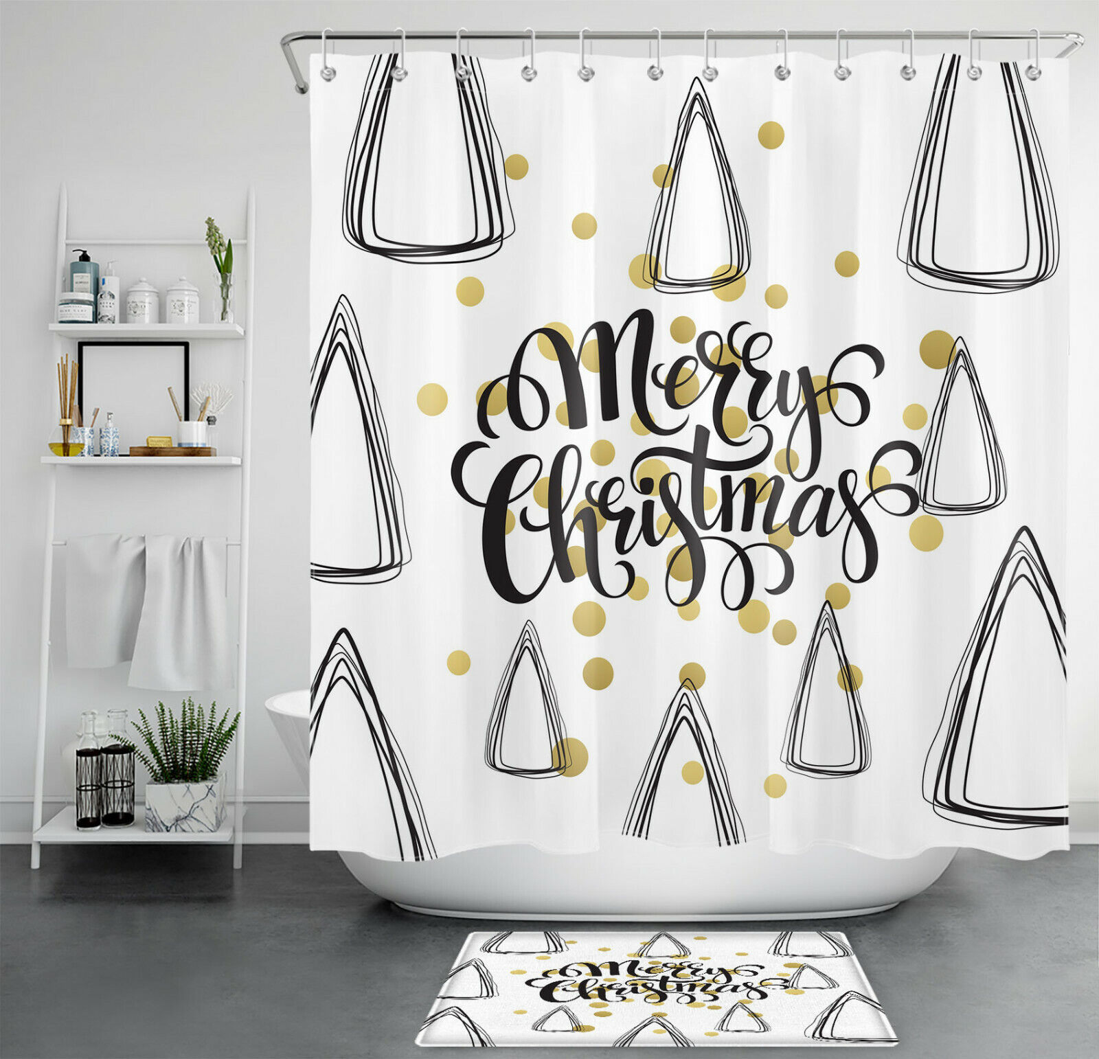 Geometric Pattern Polka Dots Christmas Shower Curtain - Modern Bathroom Decor