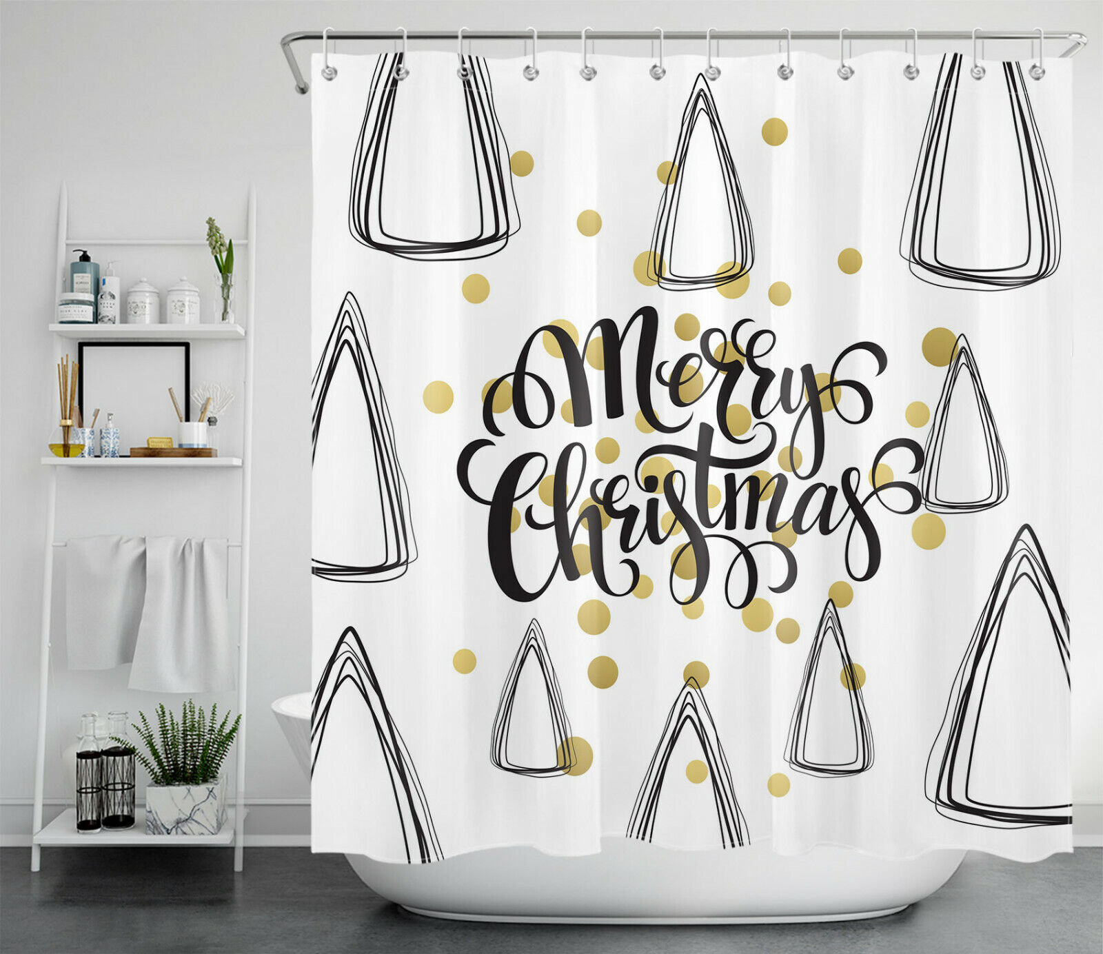 Geometric Pattern Polka Dots Christmas Shower Curtain - Modern Bathroom Decor