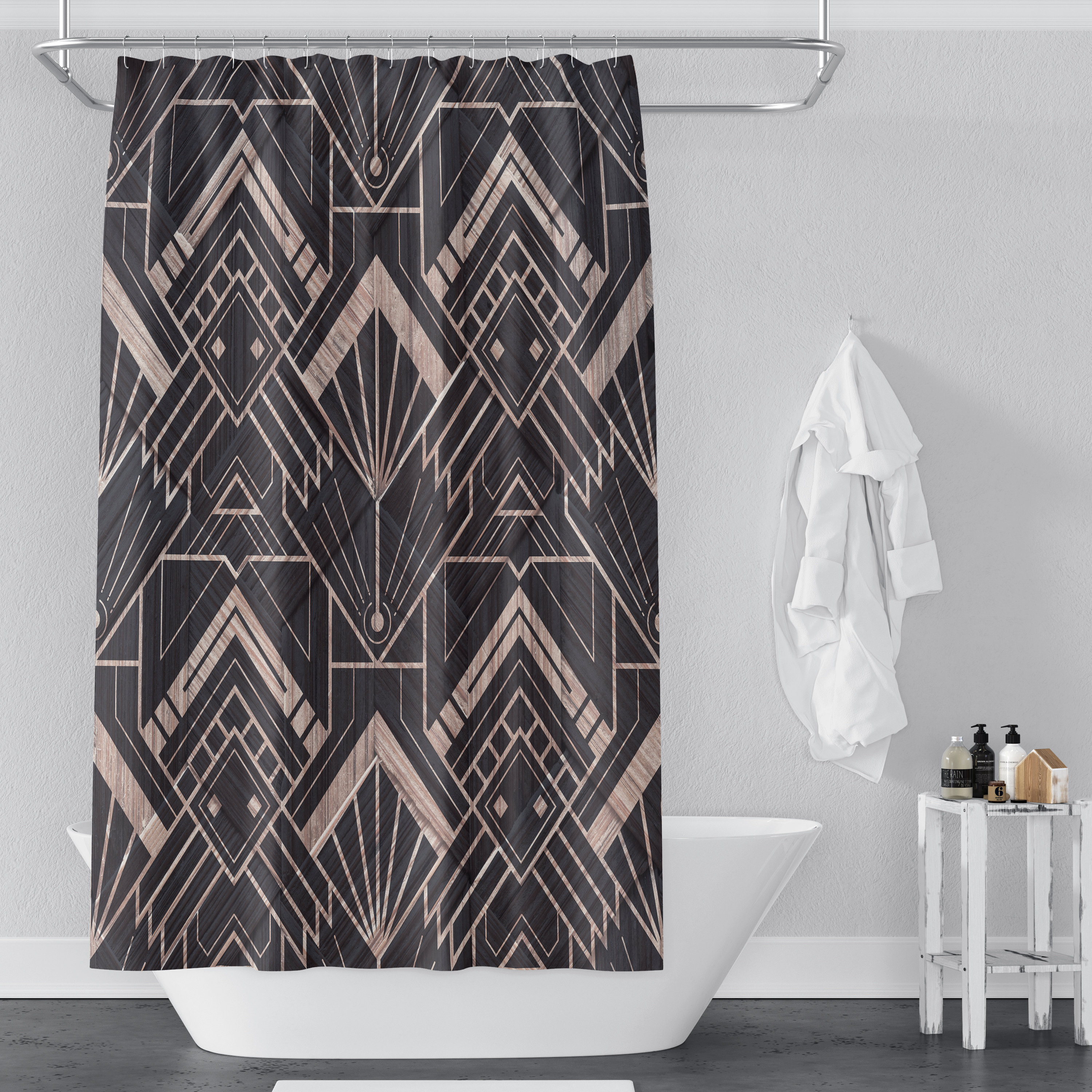 Geometric Pattern Print Shower Curtain for Modern Art Deco Bathroom Decor