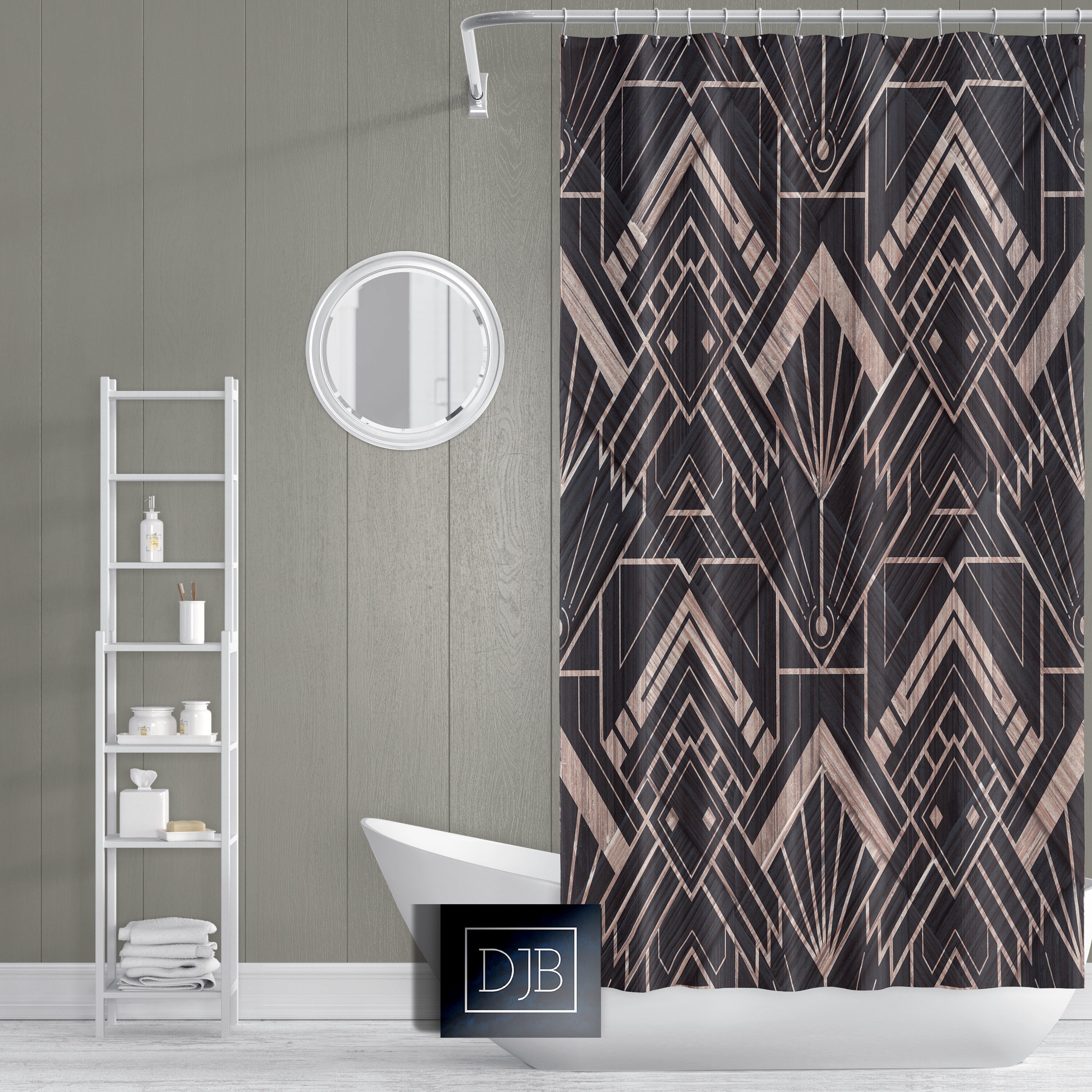 Geometric Pattern Print Shower Curtain for Modern Art Deco Bathroom Decor