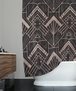 Geometric Pattern Print Shower Curtain for Modern Art Deco Bathroom Decor