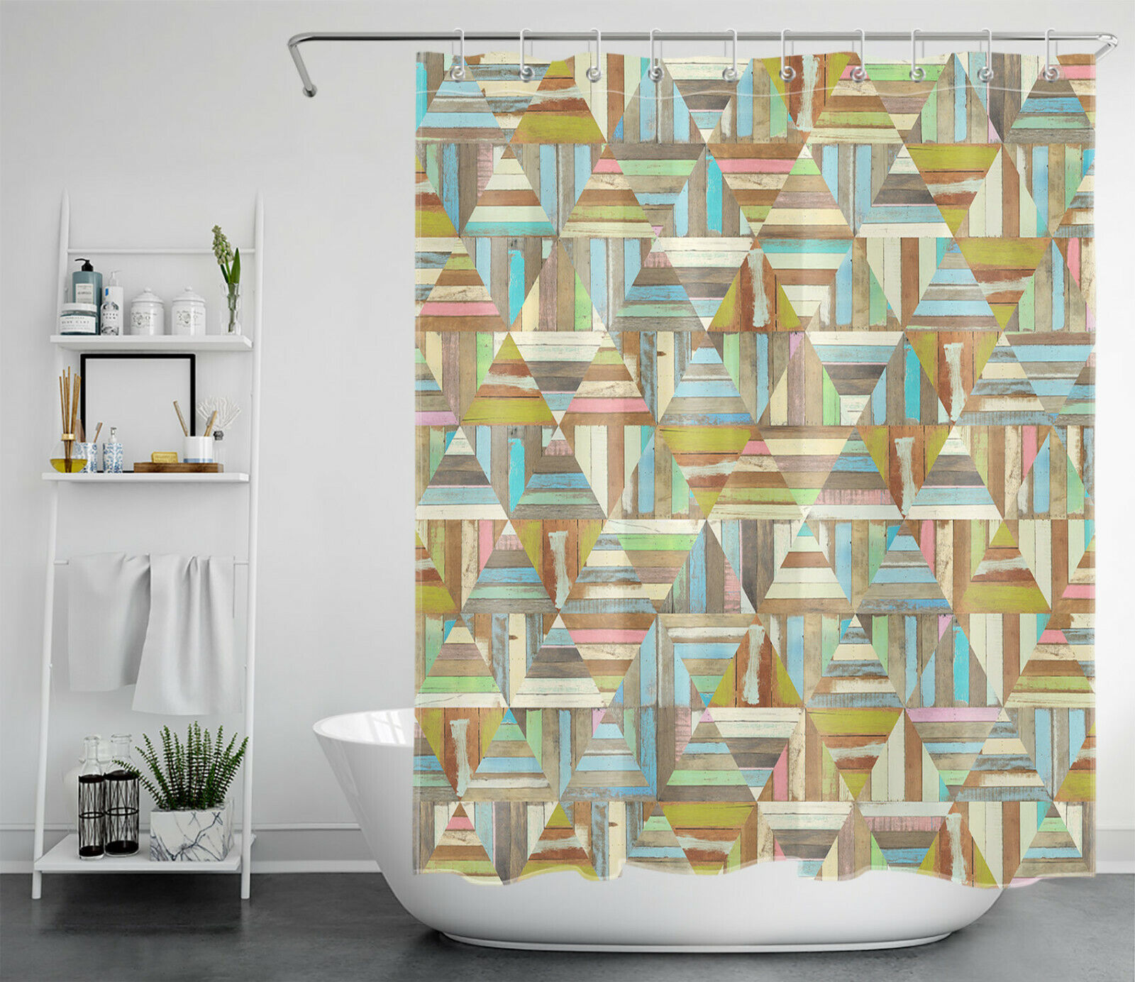 Geometric Pattern Shower Curtain Rustic Farmhouse Abstract Bathroom Decor