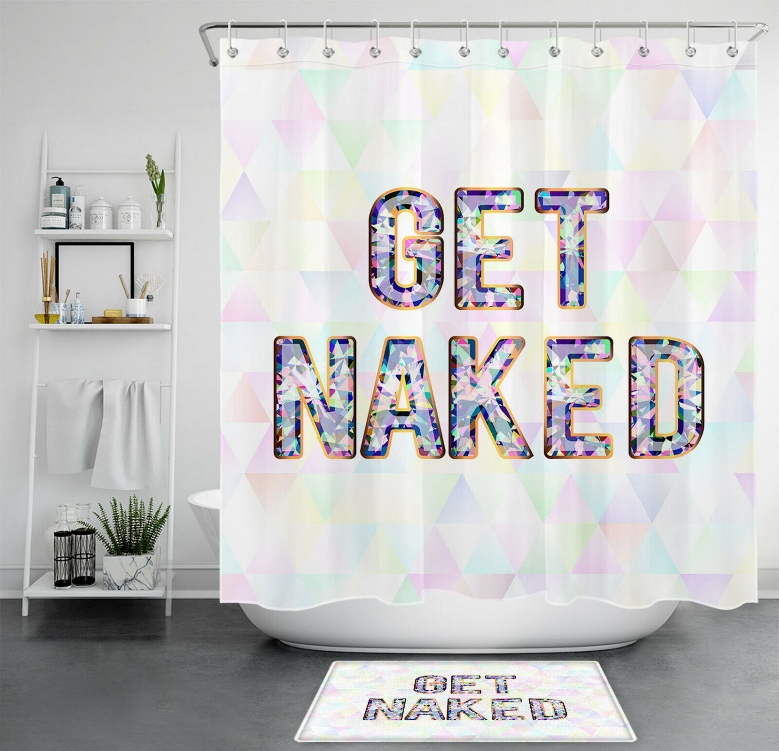 Geometric Pattern Waterproof Fabric Shower Curtain