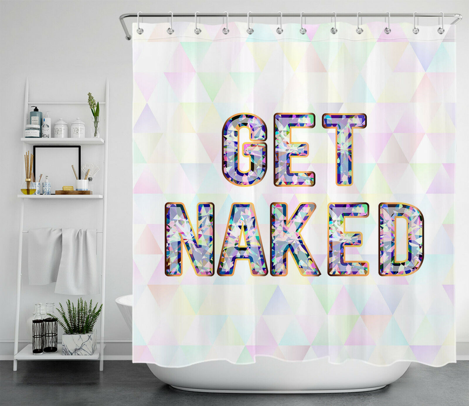 Geometric Pattern Waterproof Fabric Shower Curtain - Image 2