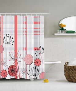 Geometric Patterned Thistles And Dandelions Flowers Shower Curtain For Bathroom Decor