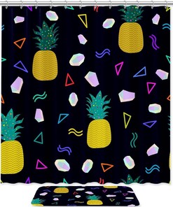 Geometric Pineapple Fruit Waterproof Fabric Shower Curtain For Bathroom