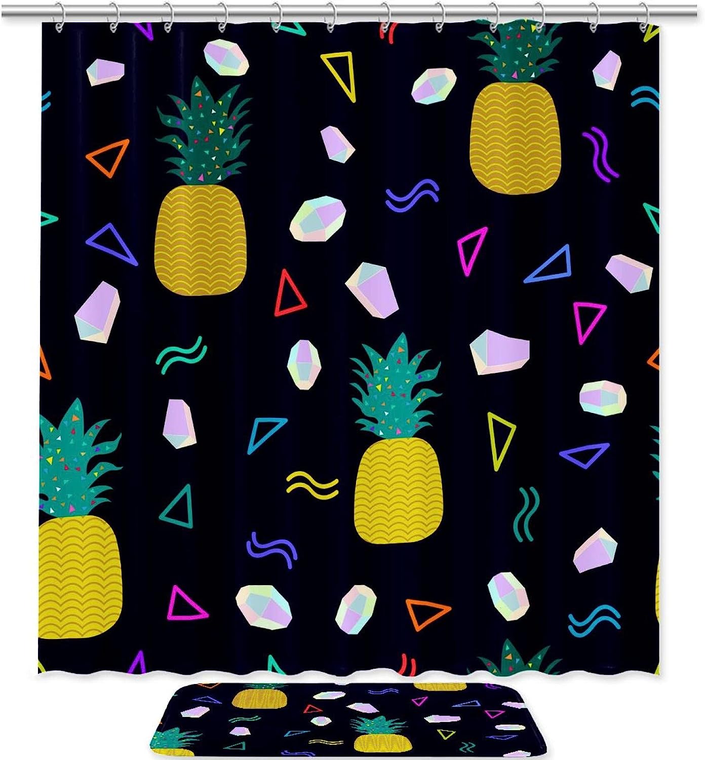 Geometric Pineapple Fruit Waterproof Fabric Shower Curtain For Bathroom