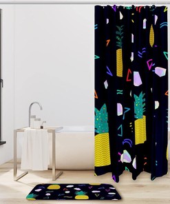 Geometric Pineapple Fruit Waterproof Fabric Shower Curtain For Bathroom