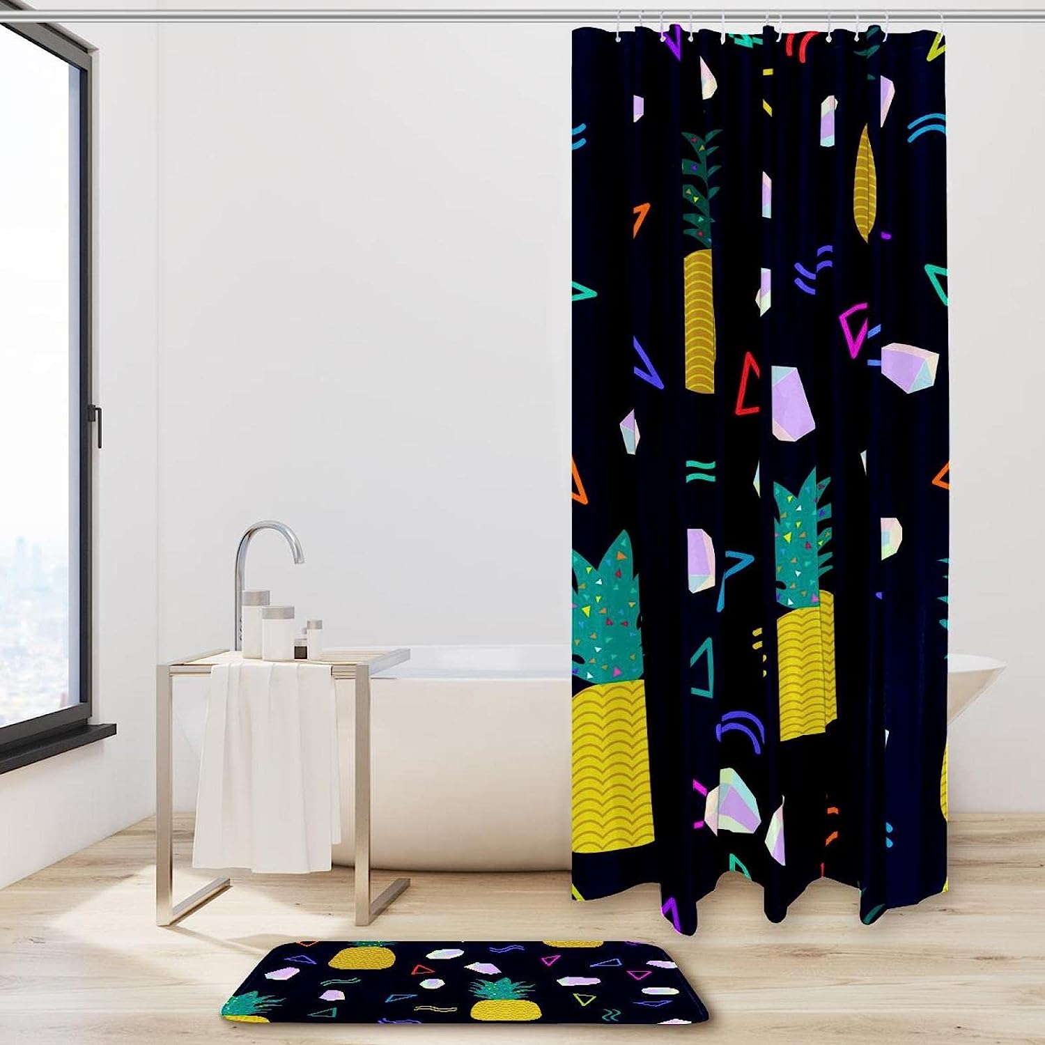 Geometric Pineapple Fruit Waterproof Fabric Shower Curtain For Bathroom