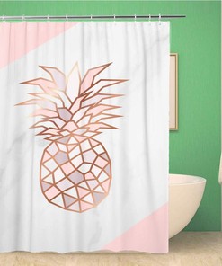 Geometric Pineapple Shape Shower Curtain with Marble Texture Design - for Wedding Home Decor 