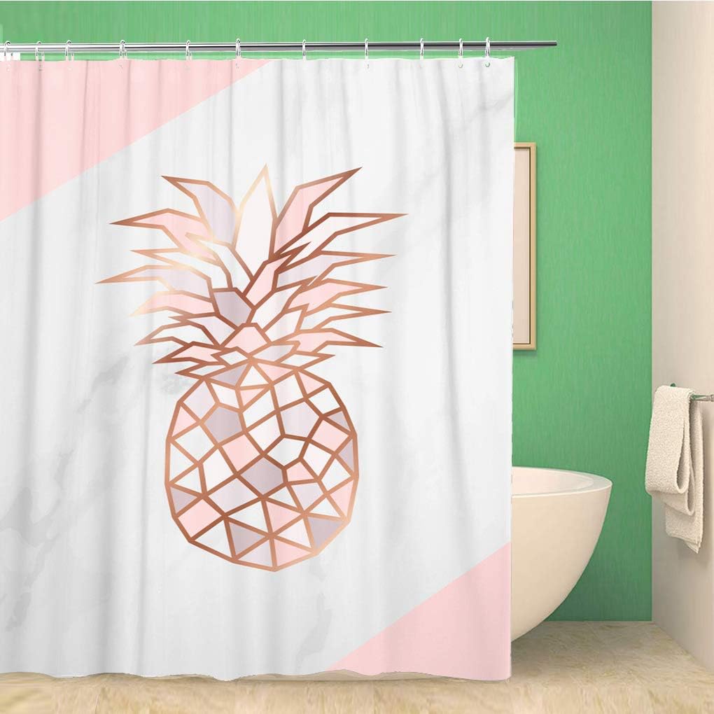 Geometric Pineapple Shape Shower Curtain with Marble Texture Design - for Wedding Home Decor