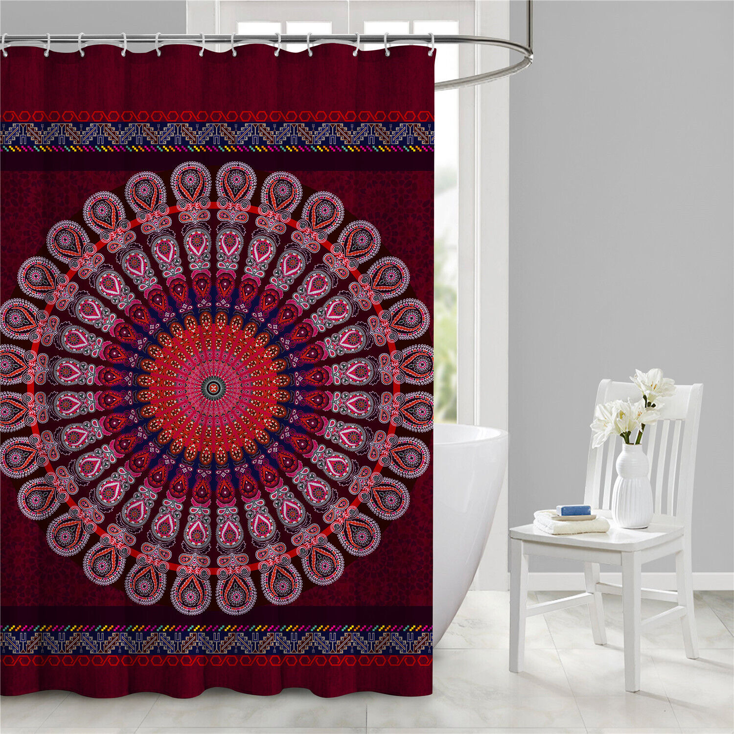 Geometric Print Mandala Pattern Shower Curtain for Bathroom Decoration