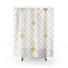 Geometric Print Shower Curtain, Vintage Style Abstract Diamond Pattern In White & Gold, Modern Bathroom Decor