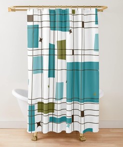 Geometric Retro Take Five Shower Curtain, Mid-Century Modern Style for Home Bathroom Decor