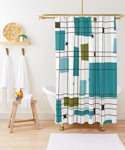 Geometric Retro Take Five Shower Curtain, Mid-Century Modern Style for Home Bathroom Decor