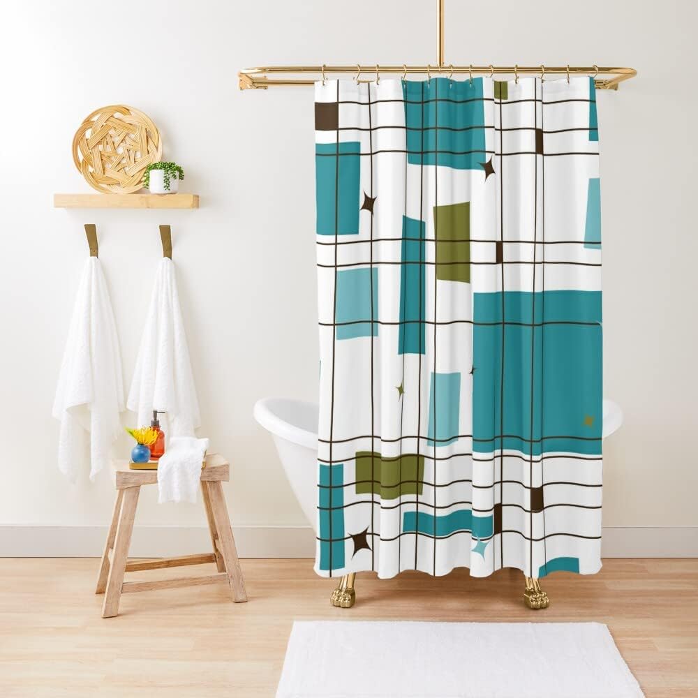 Geometric Retro Take Five Shower Curtain, Mid-Century Modern Style for Home Bathroom Decor