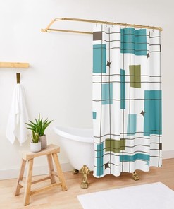 Geometric Retro Take Five Shower Curtain, Mid-Century Modern Style for Home Bathroom Decor
