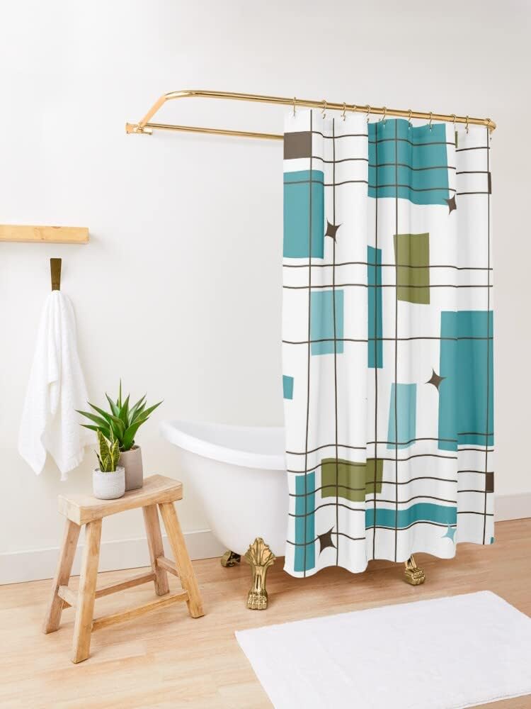 Geometric Retro Take Five Shower Curtain, Mid-Century Modern Style for Home Bathroom Decor