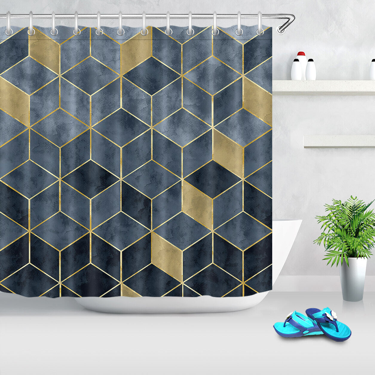 Geometric Shape Patterns Shower Curtain For Modern Bathroom Decor - Image 2