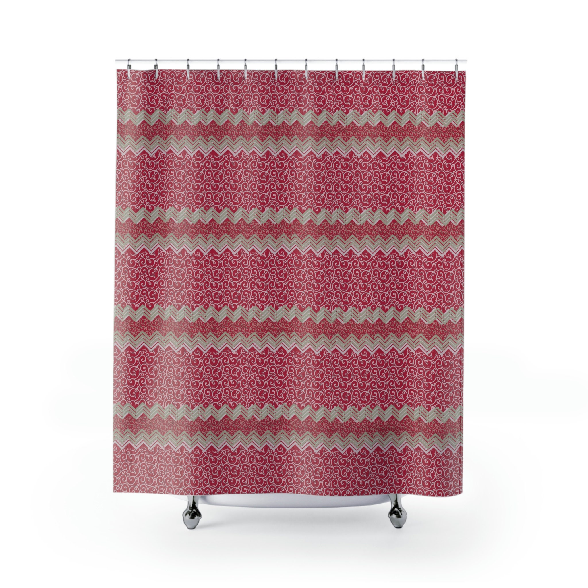 Geometric Shower Curtain in Vibrant Magenta - Refreshing Spun Design Perfect for Housewarming and Bathroom Gifts.