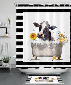 Geometric Striped Pattern Shower Curtain For Bathroom