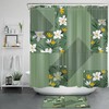 Geometric Stripes Green Shower Curtain with White Flowers - Modern and Stylish Bathroom Decor