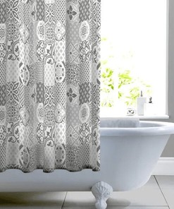 Geometric Tile Print Shower Curtain For Classic Bathroom