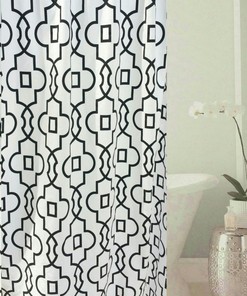 Geometric Variety Shower Curtain with Midnight, Tuxedo, Stardust and Lattice Patterns, 72x72 - Elegant Bathroom Decor