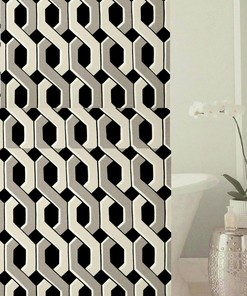 Geometric Variety Shower Curtain with Midnight, Tuxedo, Stardust and Lattice Patterns, 72x72 - Elegant Bathroom Decor
