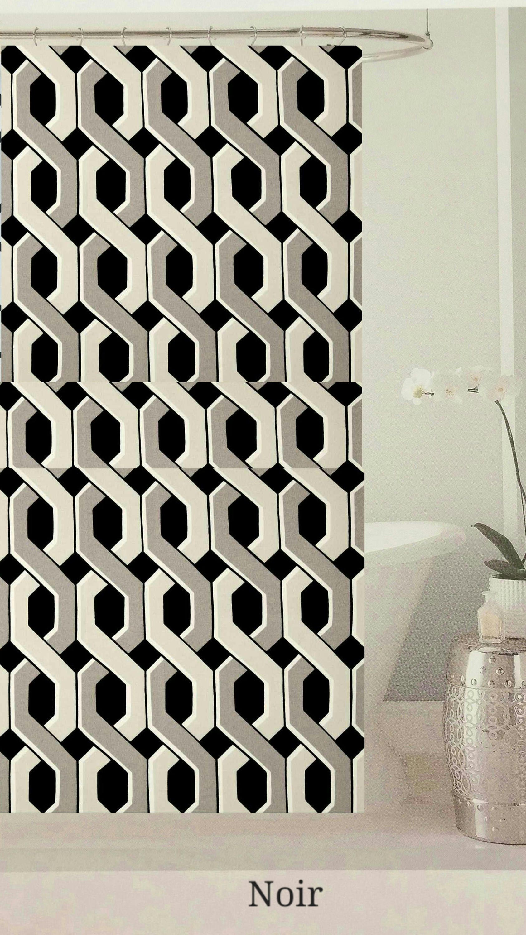 Geometric Variety Shower Curtain with Midnight, Tuxedo, Stardust and Lattice Patterns, 72x72 - Elegant Bathroom Decor