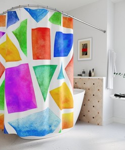 Geometric Watercolor Art Shower Curtain For Artsy Bathroom