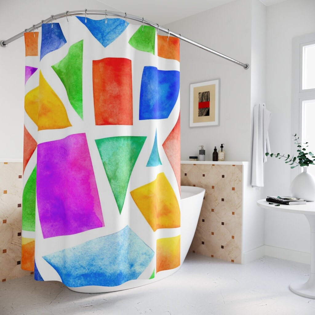 Geometric Watercolor Art Shower Curtain For Artsy Bathroom