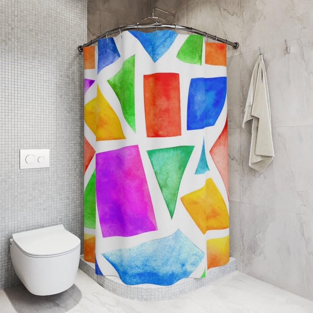 Geometric Watercolor Art Shower Curtain For Artsy Bathroom - Image 2